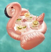 Opblaas flamingo bekerhouder voor 4 drankjes (nude pink)